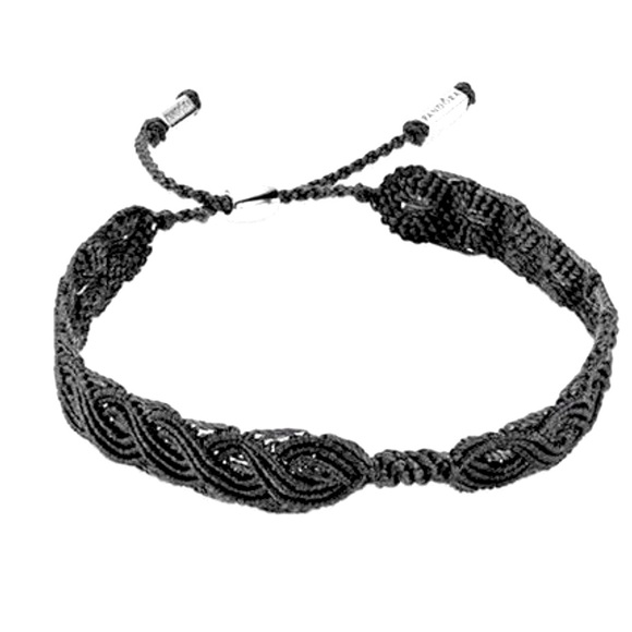 PANDORA Moments Charcoal Black Gray Macramé Sterling Silver Accents Bracelet HTF - Picture 1 of 3